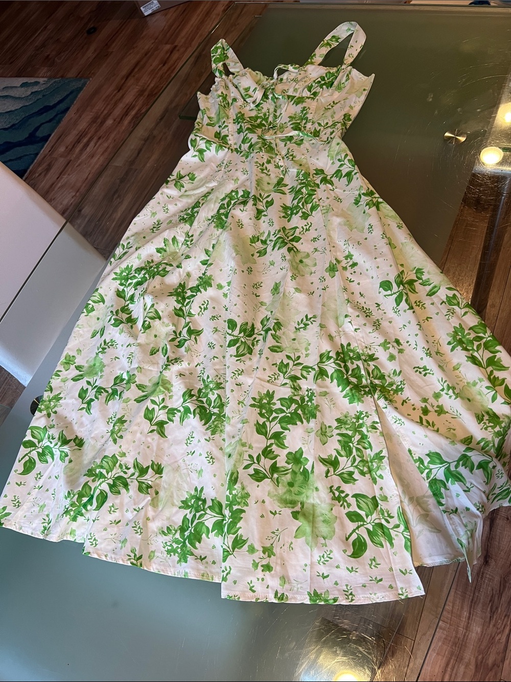 Sleeveless Green Floral Tea Dress
